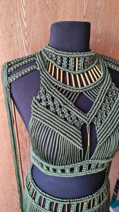 Macrame Knotted Crop Top with Metal Beads | Boho Resort & Festival Top