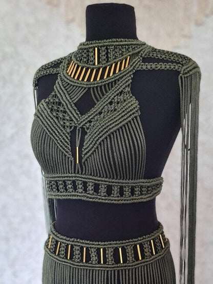 Macrame Knotted Crop Top with Metal Beads | Boho Resort & Festival Top