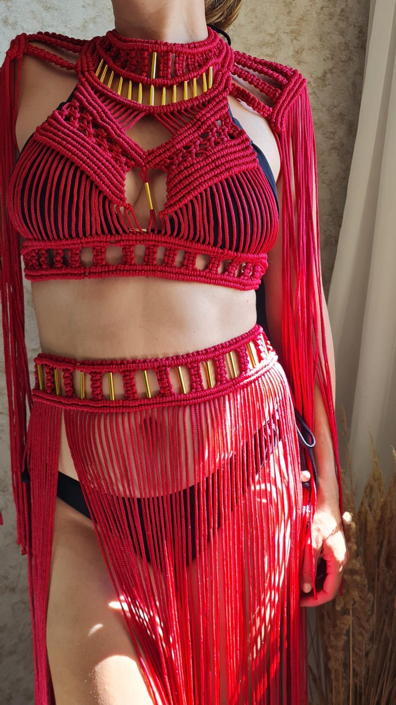 Macrame Knotted Crop Top with Metal Beads | Boho Resort & Festival Top