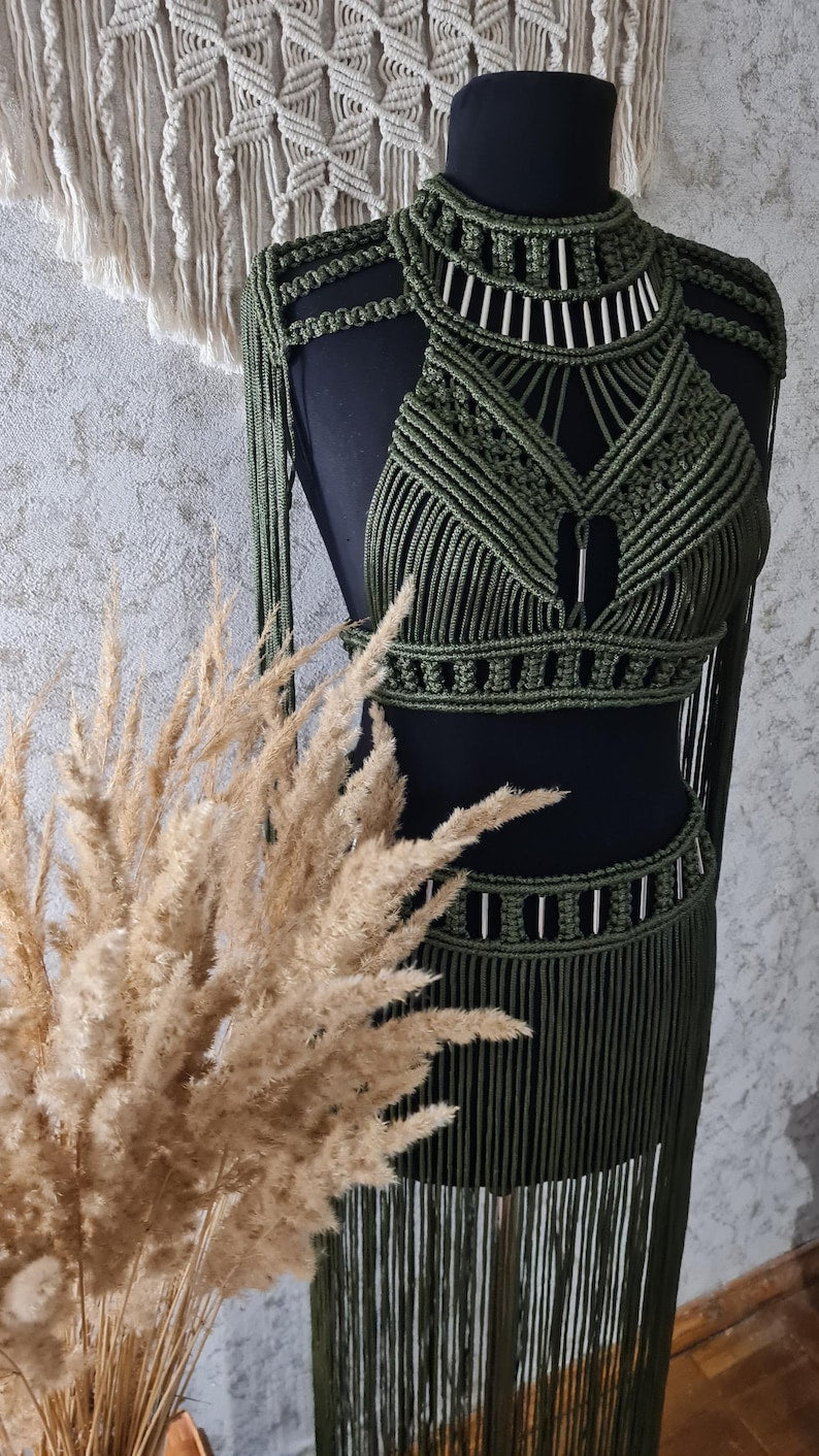 Macrame Knotted Crop Top with Metal Beads | Boho Resort & Festival Top