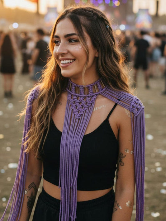 Fringe Shoulder Epaulettes – Sculptural Macramé Necklace Festival & Bridal Statement Piece