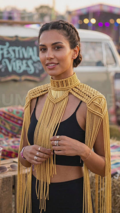 Goddess epaulettes Macrame necklace Tassel shoulder piece