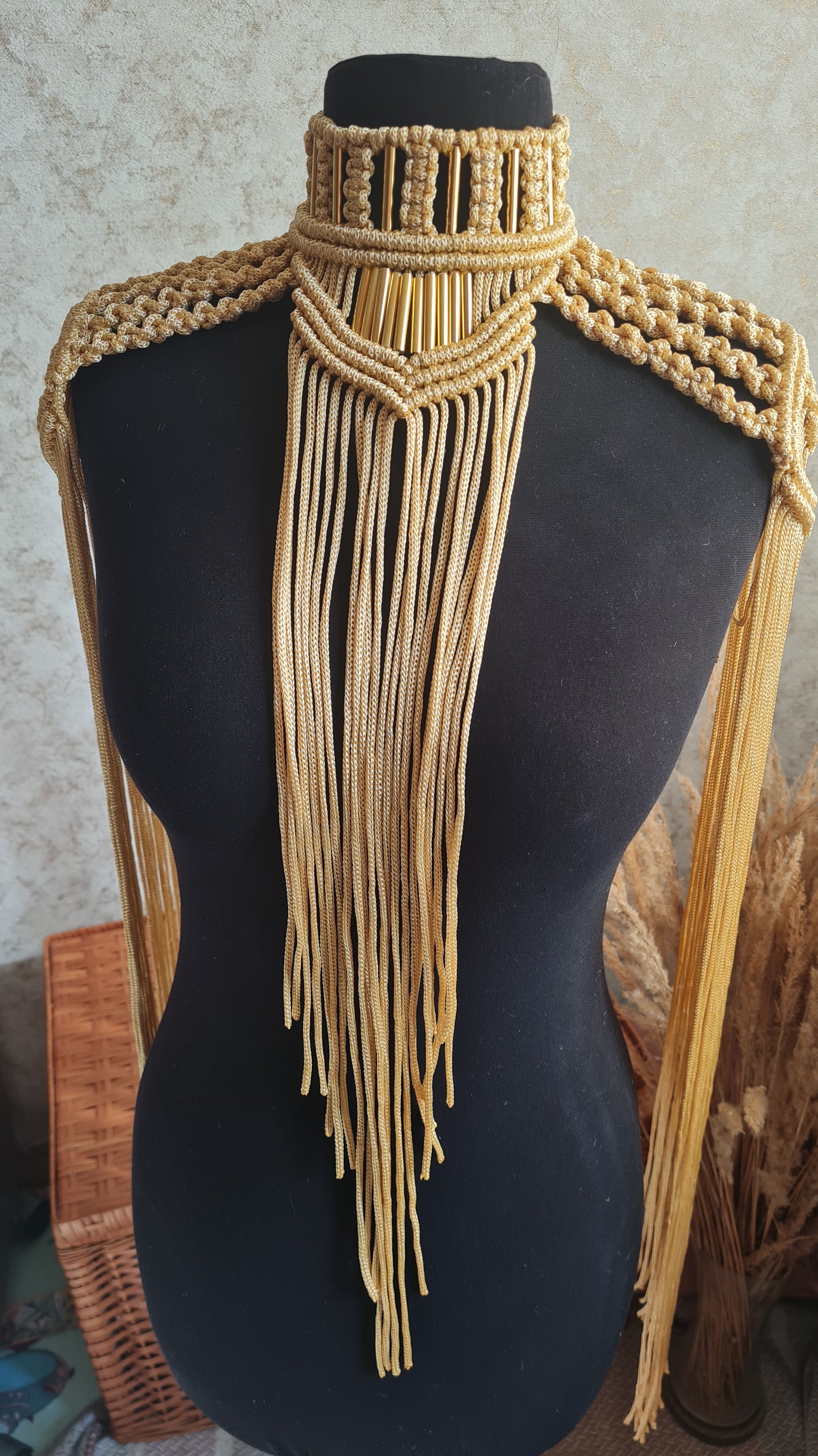 Goddess epaulettes Macrame necklace Tassel shoulder piece