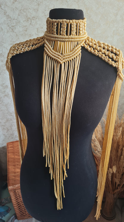 Goddess epaulettes Macrame necklace Tassel shoulder piece