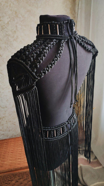 Black Macrame Dark Goddess Outfit – Festival & Halloween Set