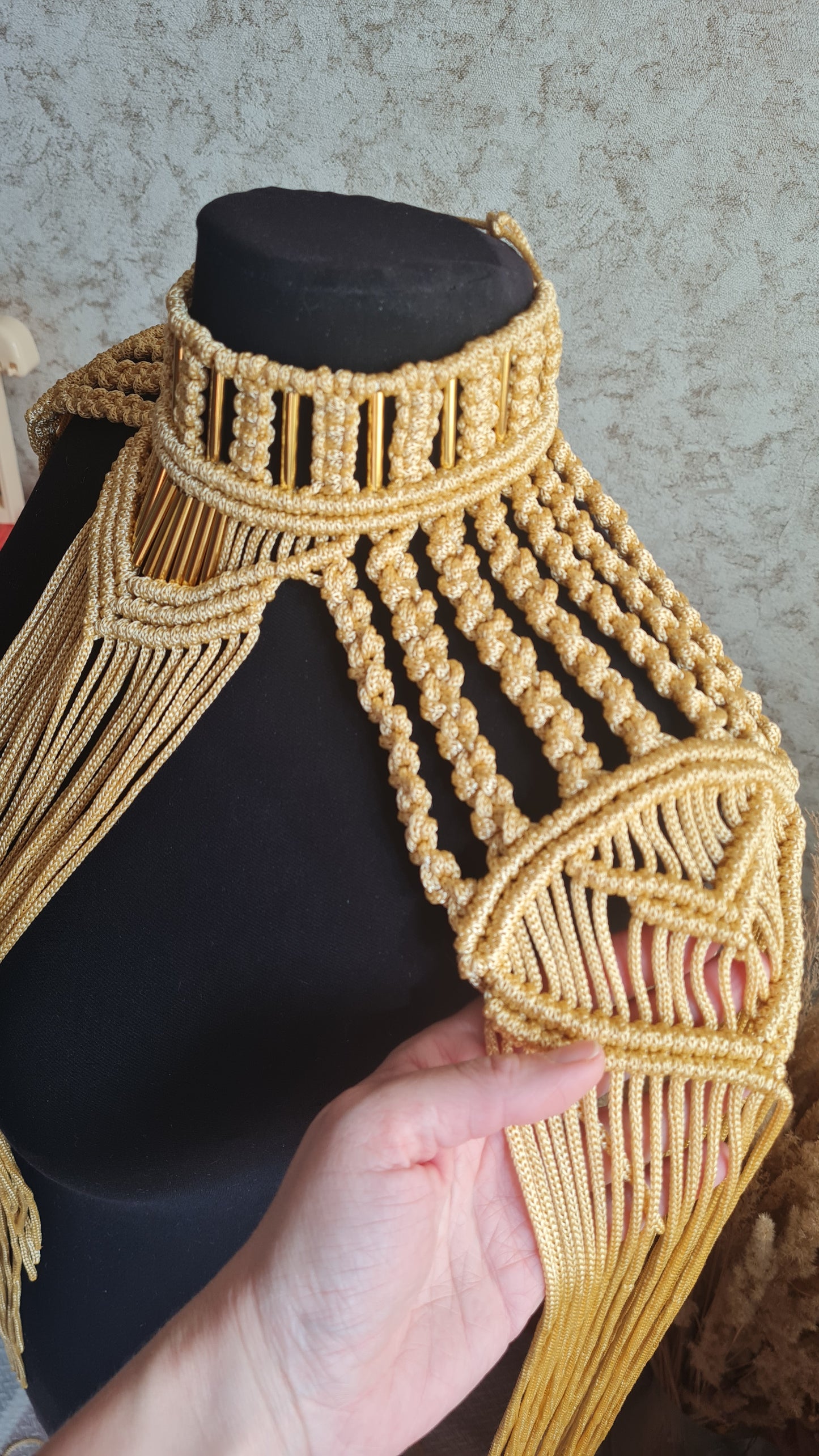 Goddess epaulettes Macrame necklace Tassel shoulder piece