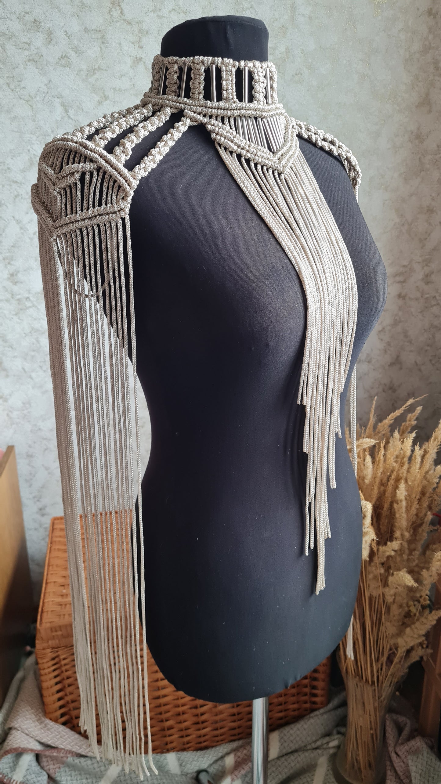 Goddess epaulettes Macrame necklace Tassel shoulder piece