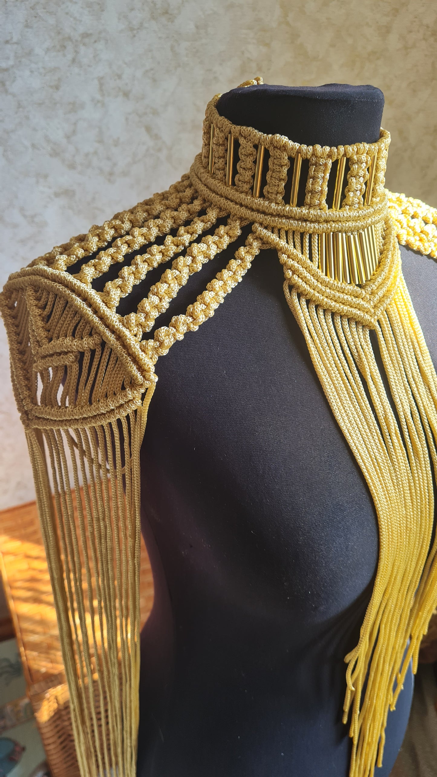 Goddess epaulettes Macrame necklace Tassel shoulder piece