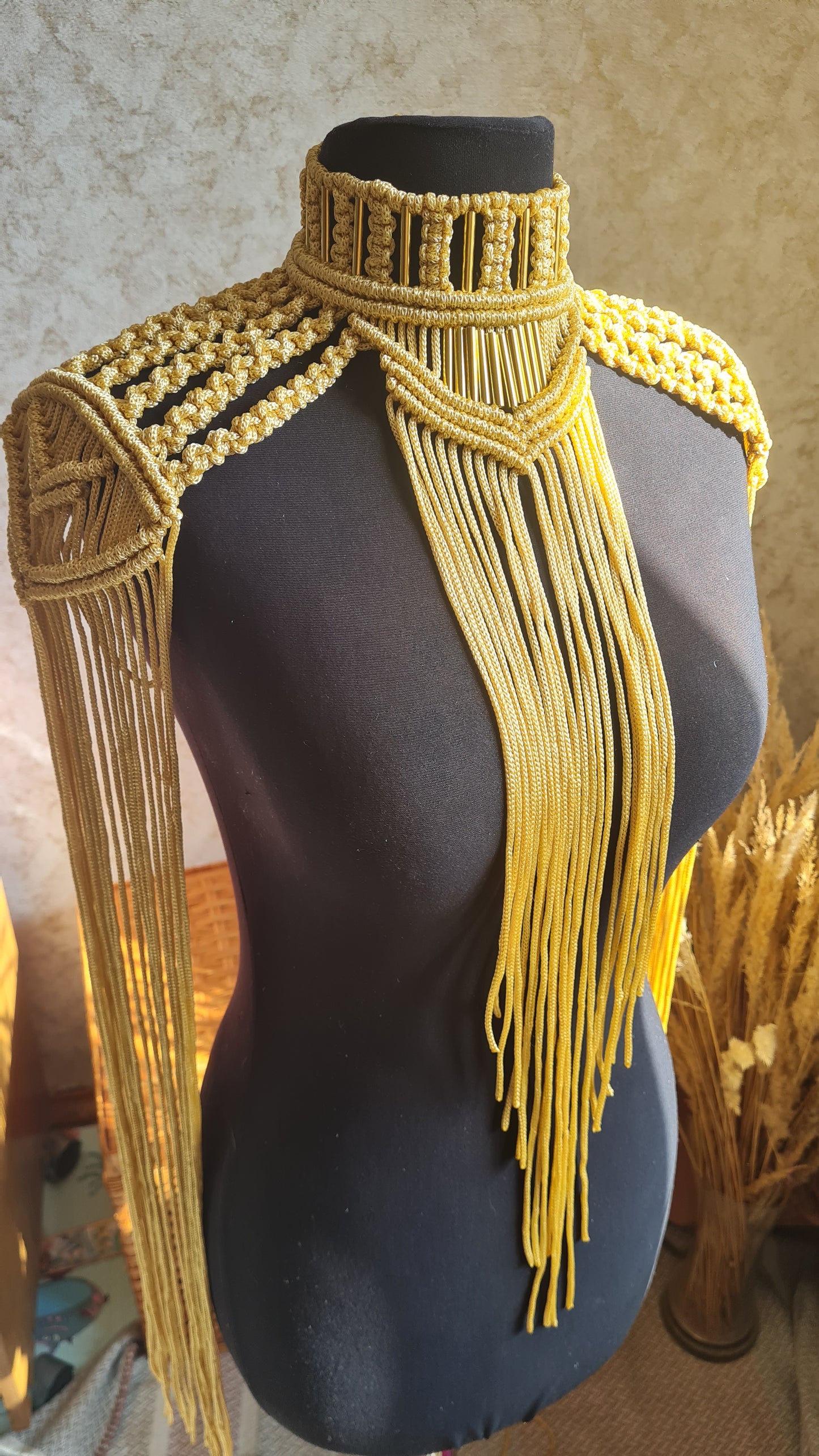 Goddess epaulettes Macrame necklace Tassel shoulder piece