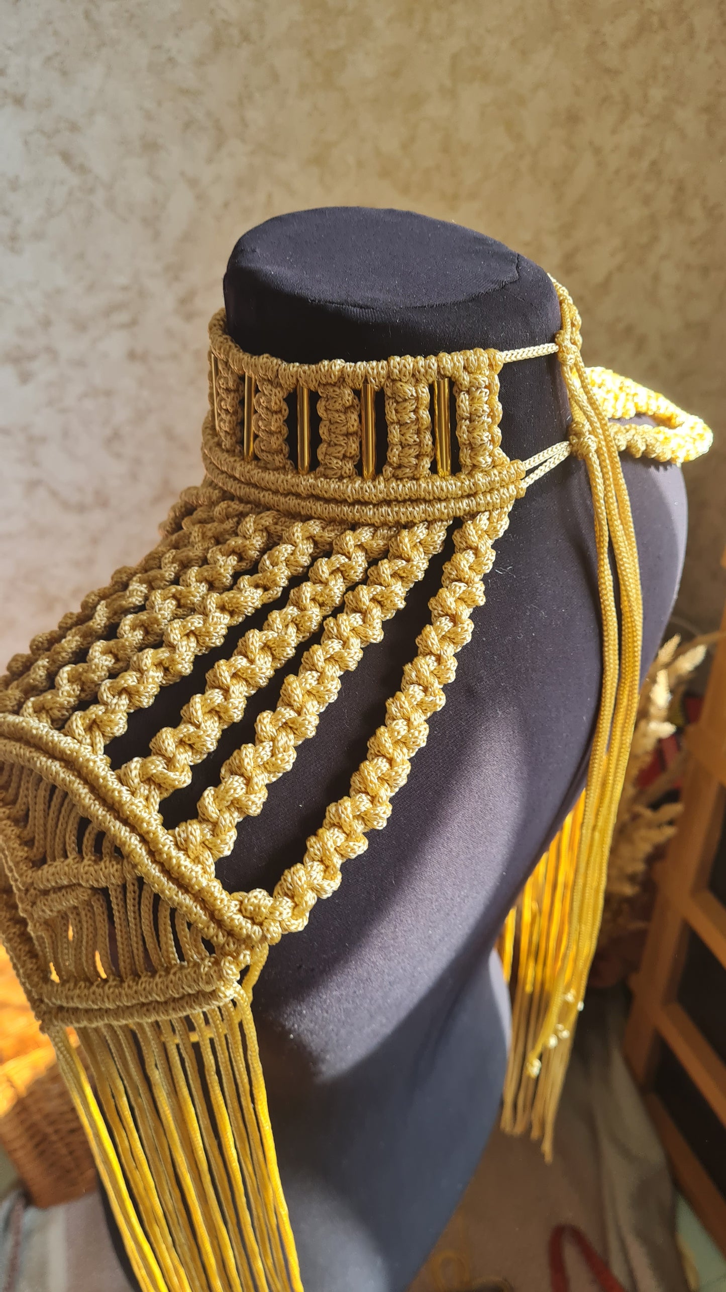 Goddess epaulettes Macrame necklace Tassel shoulder piece