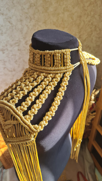 Goddess epaulettes Macrame necklace Tassel shoulder piece