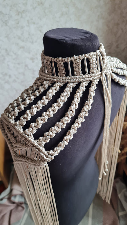 Goddess epaulettes Macrame necklace Tassel shoulder piece