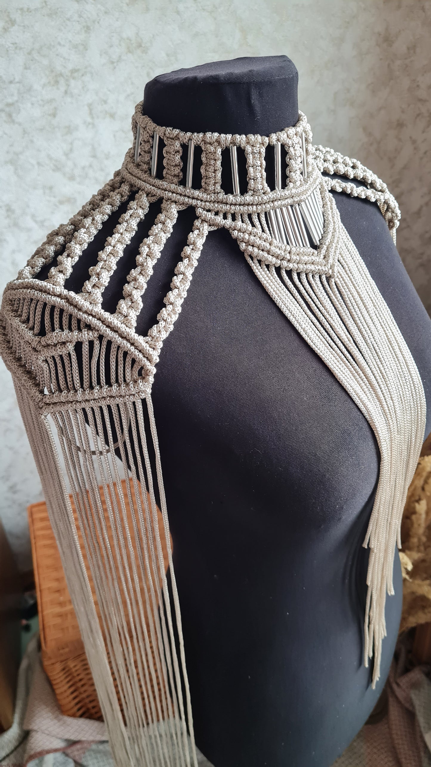 Goddess epaulettes Macrame necklace Tassel shoulder piece