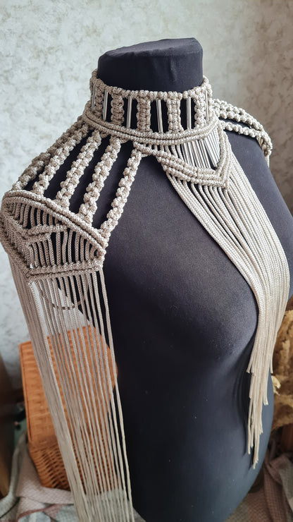 Goddess epaulettes Macrame necklace Tassel shoulder piece