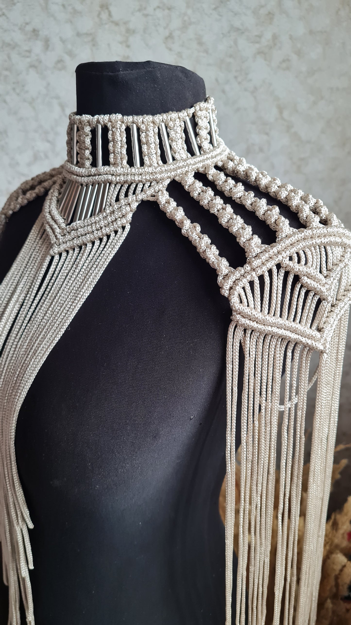 Goddess epaulettes Macrame necklace Tassel shoulder piece