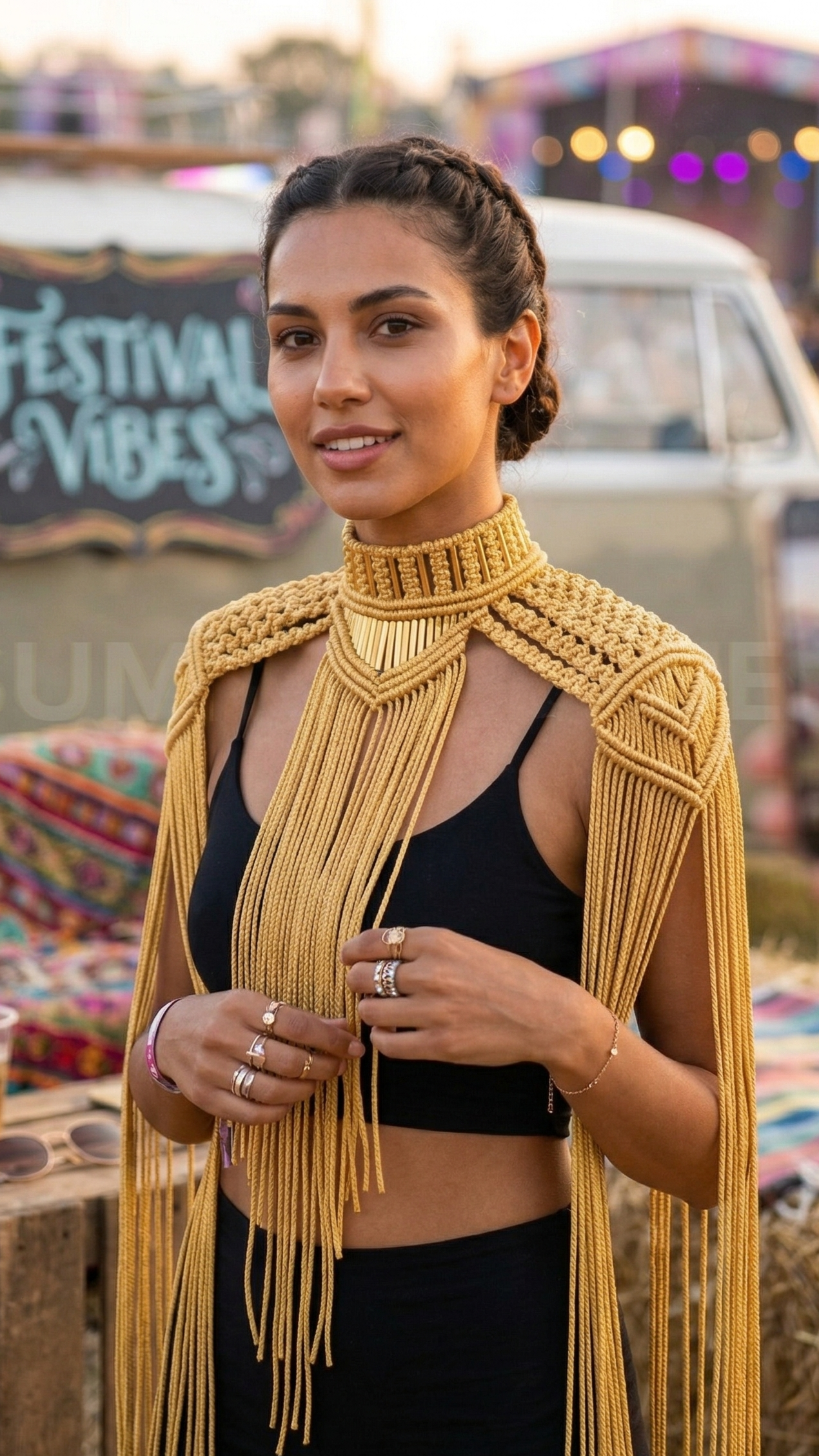 Goddess epaulettes Macrame necklace Tassel shoulder piece