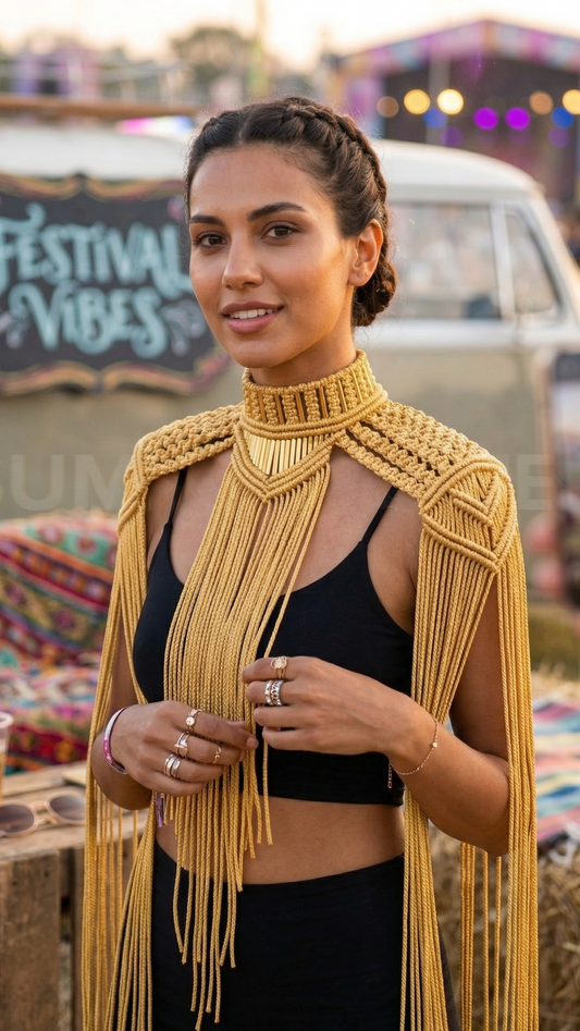 Goddess epaulettes Macrame necklace Tassel shoulder piece