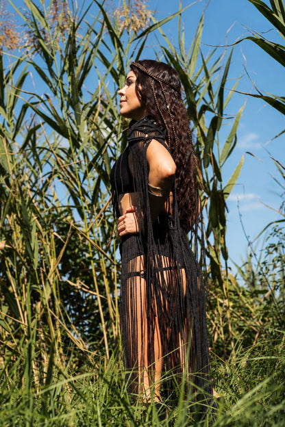 Black Macrame Dark Goddess Outfit – Festival & Halloween Set
