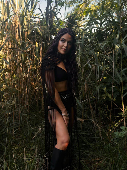 Black Macrame Dark Goddess Outfit – Festival & Halloween Set