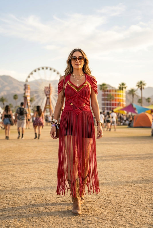 Handmade Macrame Festival Dress – Custom Boho Fringe Outfit