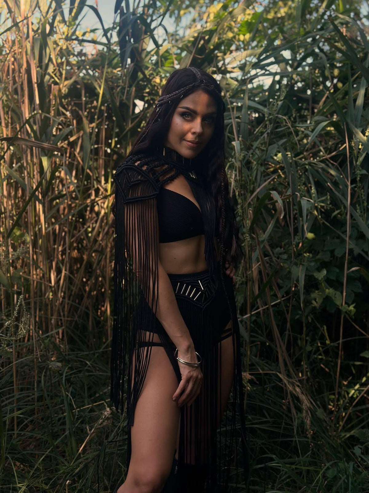 Black Macrame Dark Goddess Outfit – Festival & Halloween Set