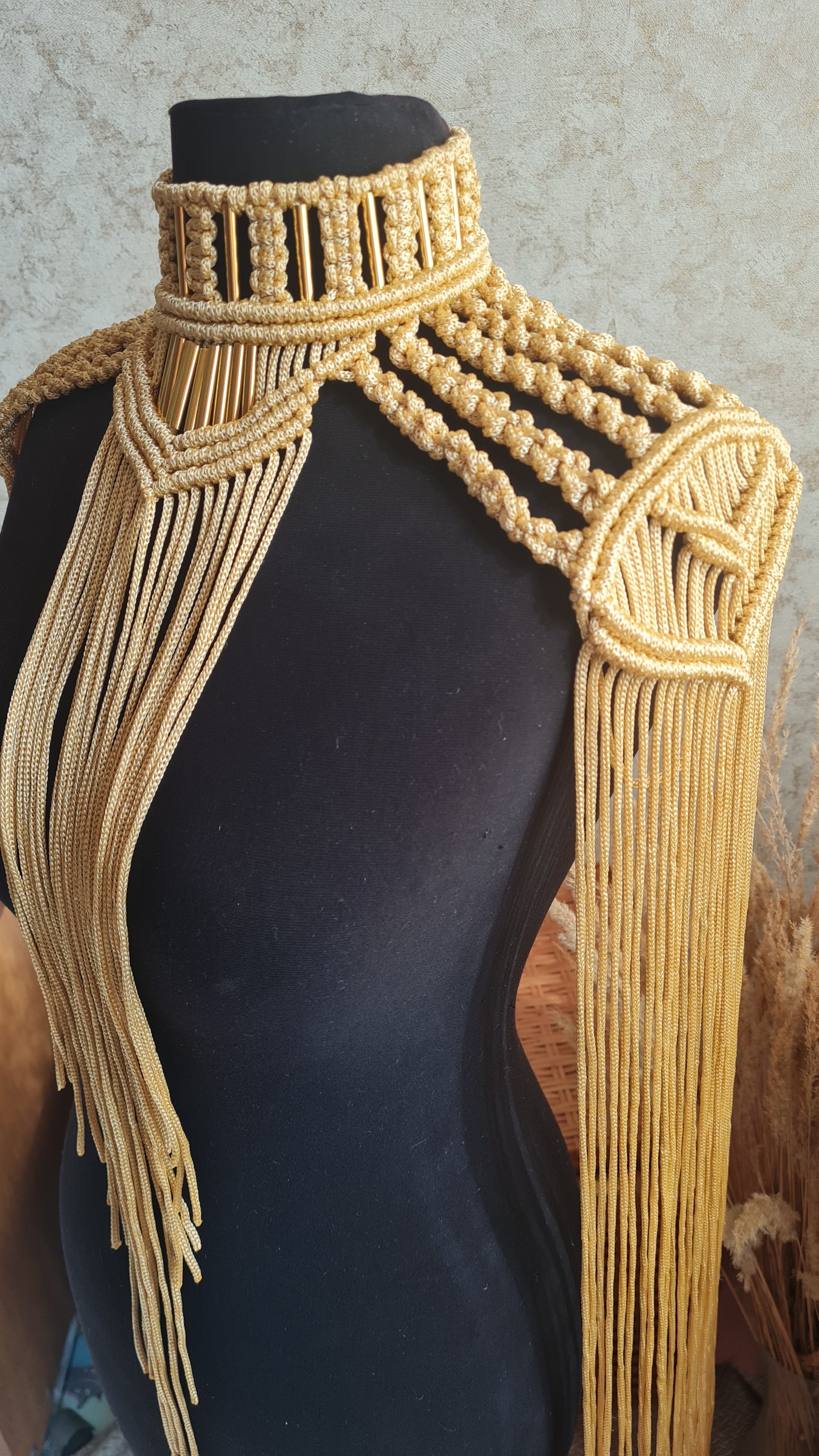 Goddess epaulettes Macrame necklace Tassel shoulder piece